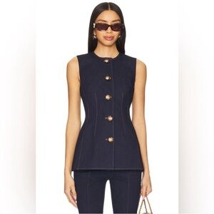 Veronica Beard Sleeveless Navy Button Front Top